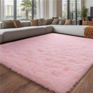 Pink Fluffy Area Rug 5x7 Soft Shaggy Carpet for Living Room Bedroom Kids Room